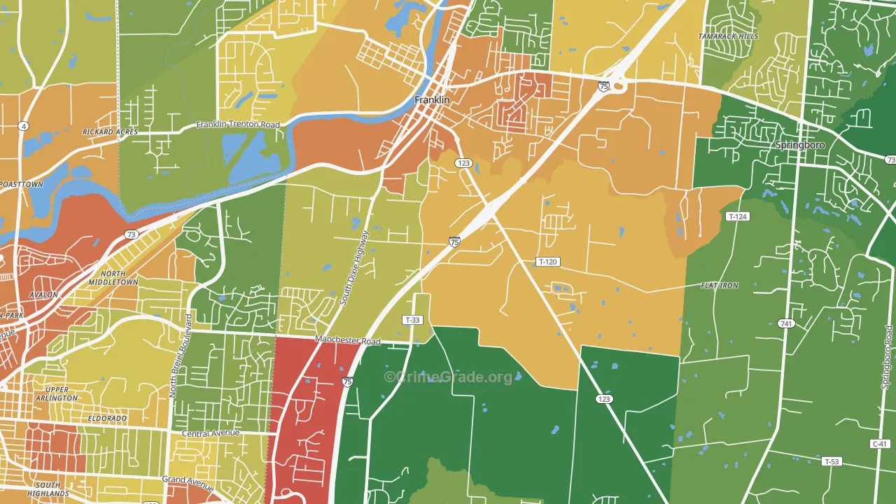 Franklin, OH Map of Theft Rates