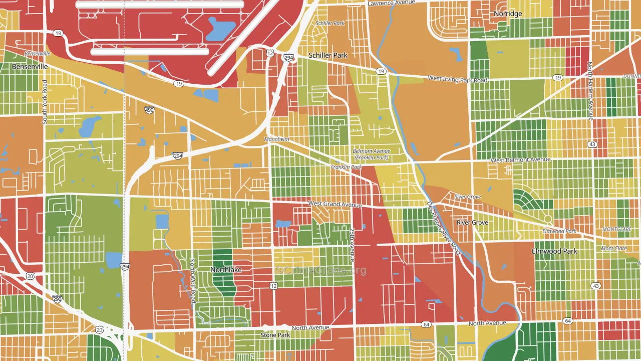 Franklin Park, IL Map of Theft Rates