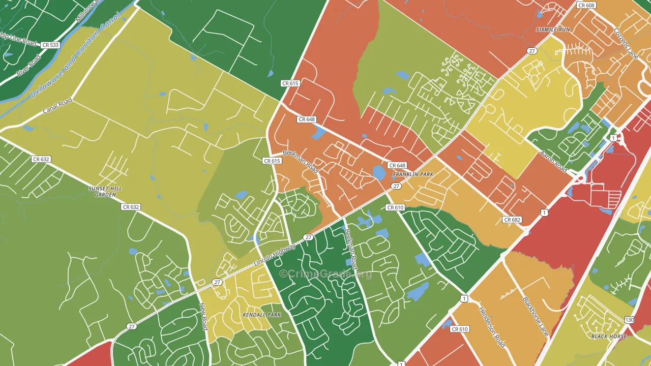 Franklin Park, NJ Map of Theft Rates