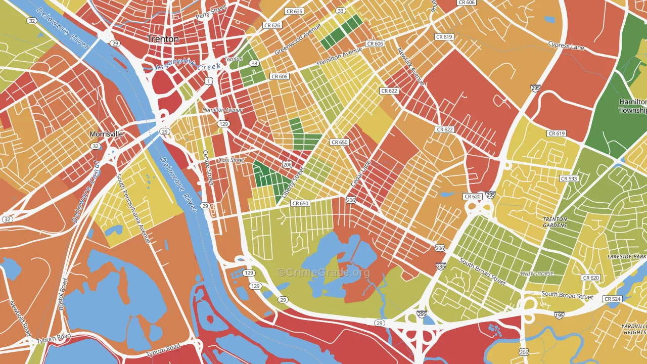 Franklin Park, Trenton, NJ Map of Theft Rates