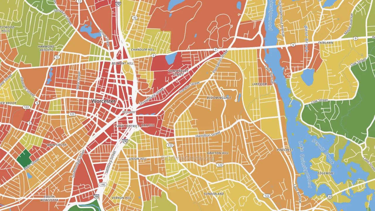 Franklin Plantation, Worcester, MA Map of Theft Rates