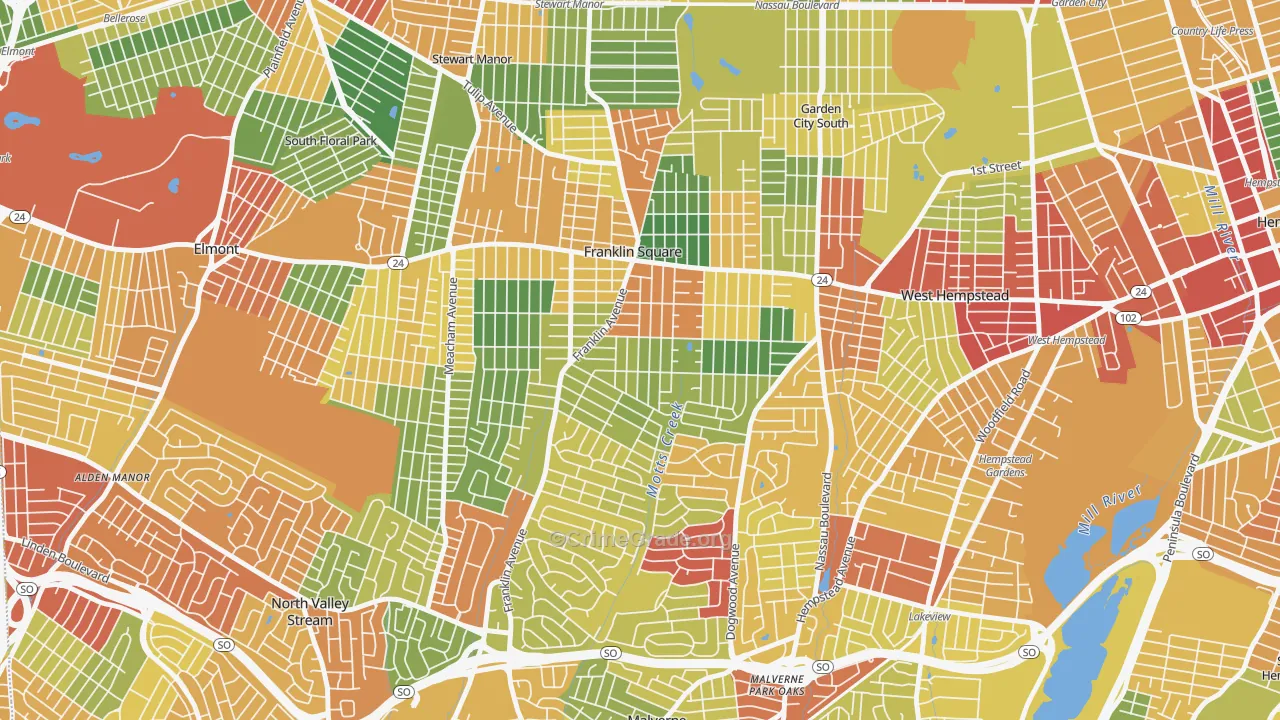 Franklin Square, NY Map of Theft Rates