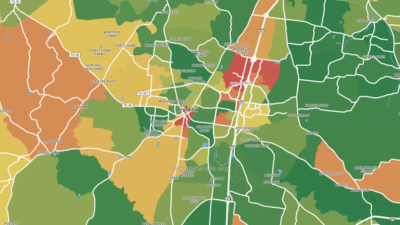Franklin, TN Map of Theft Rates