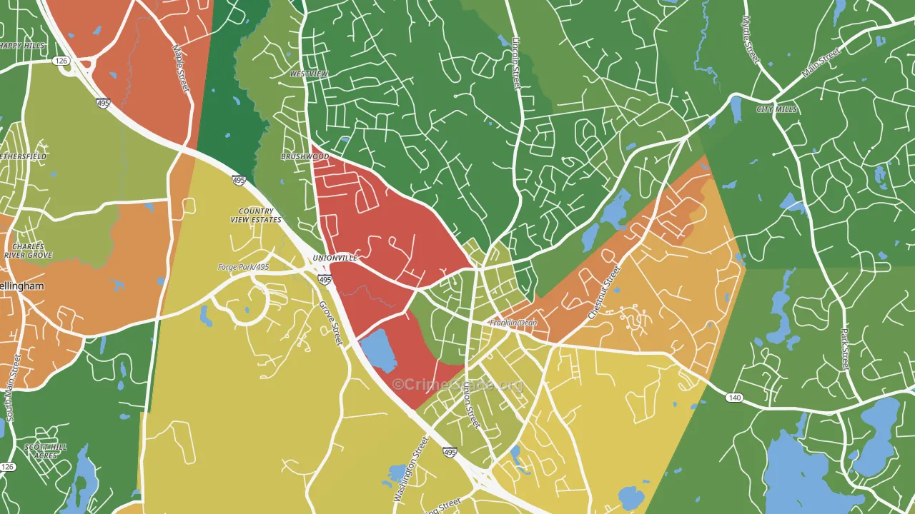 Franklin Town, MA Map of Theft Rates