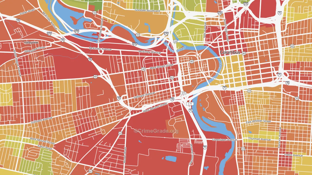 Franklinton, Columbus, OH Map of Theft Rates