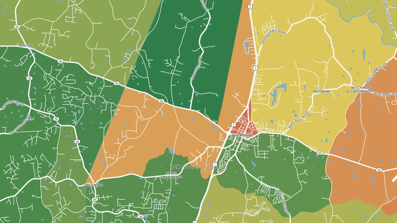 Franklinton, NC Map of Theft Rates