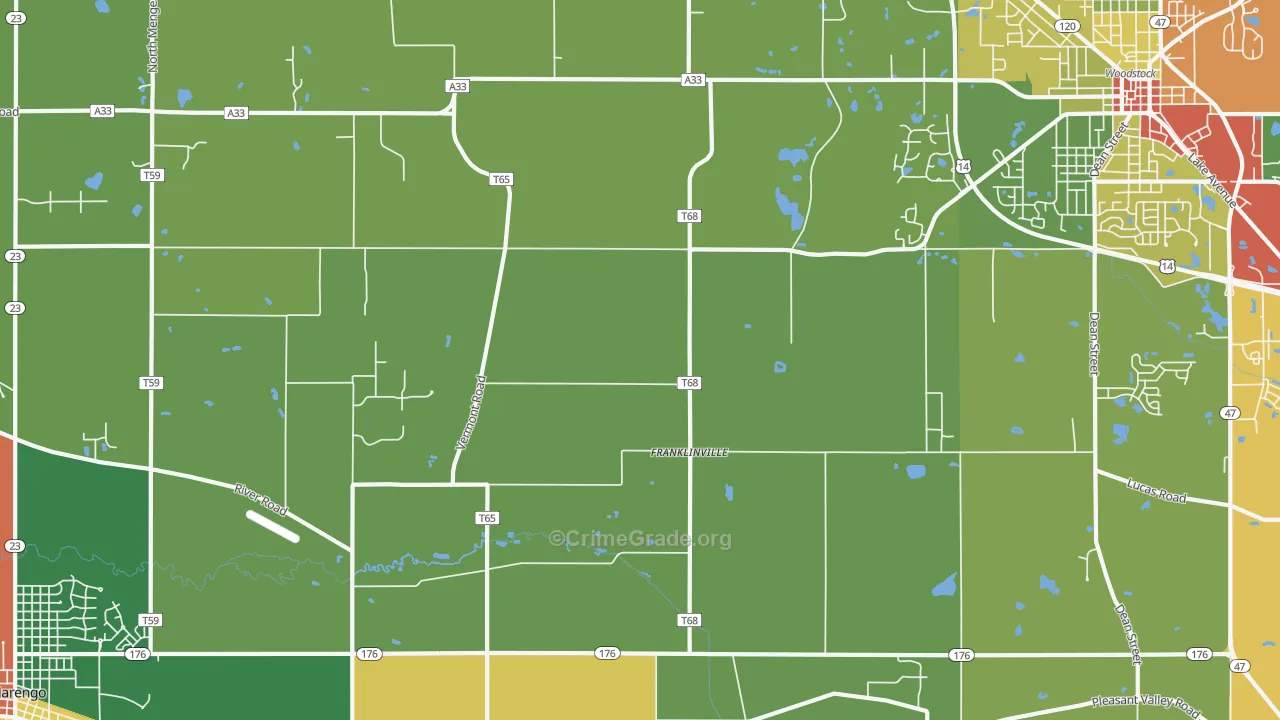Franklinville, IL Map of Theft Rates