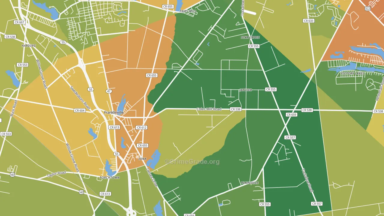Franklinville, NJ Map of Theft Rates