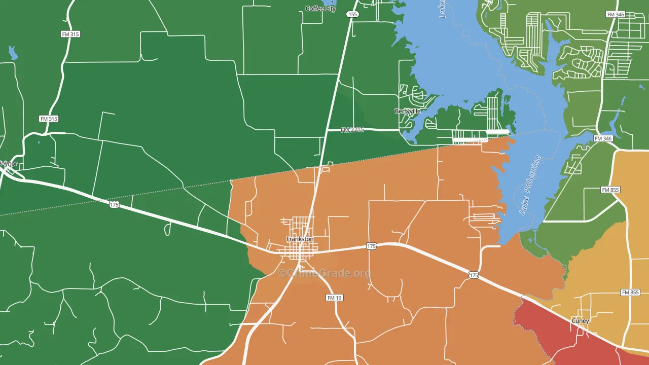 Frankston, TX Map of Theft Rates