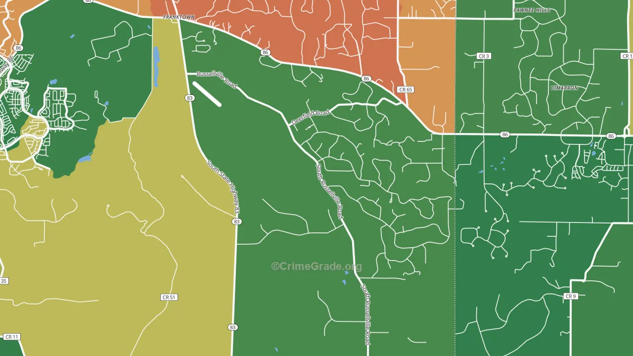 Franktown, CO Map of Theft Rates