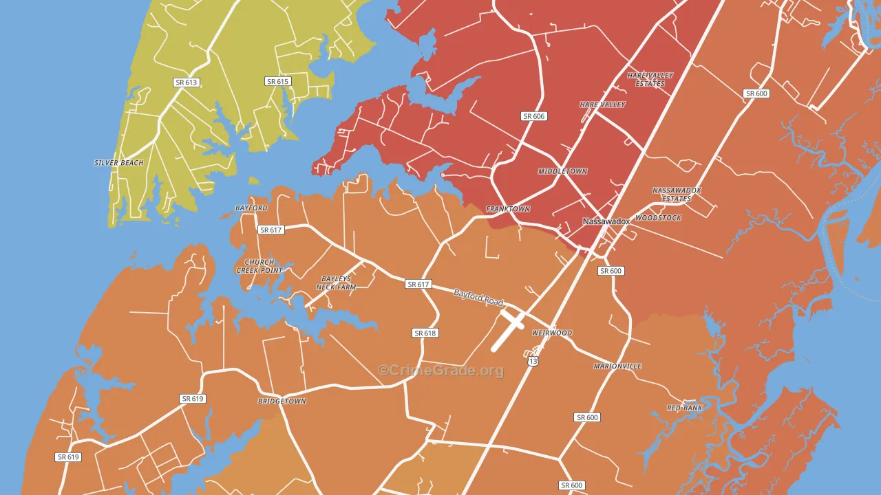 Franktown, VA Map of Theft Rates