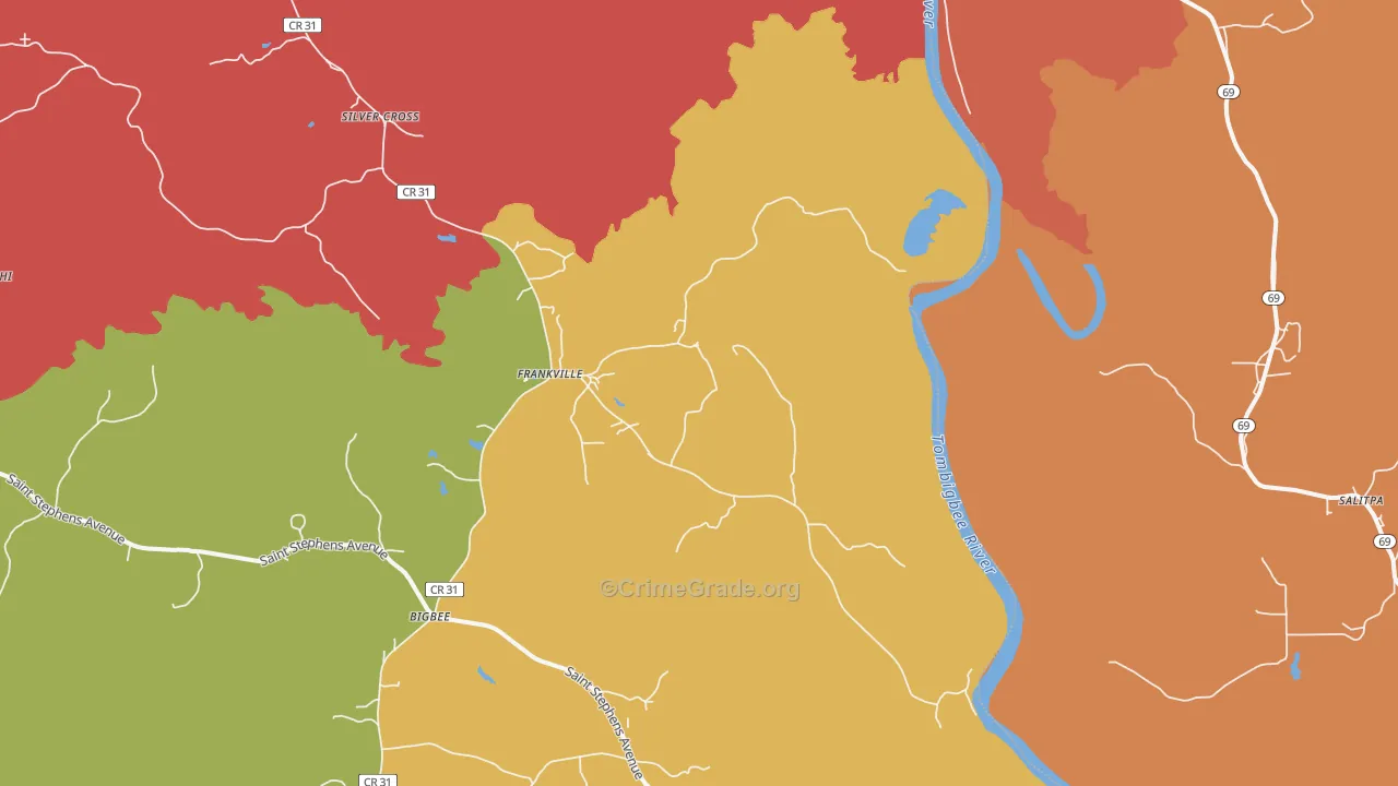 Frankville, AL Map of Theft Rates