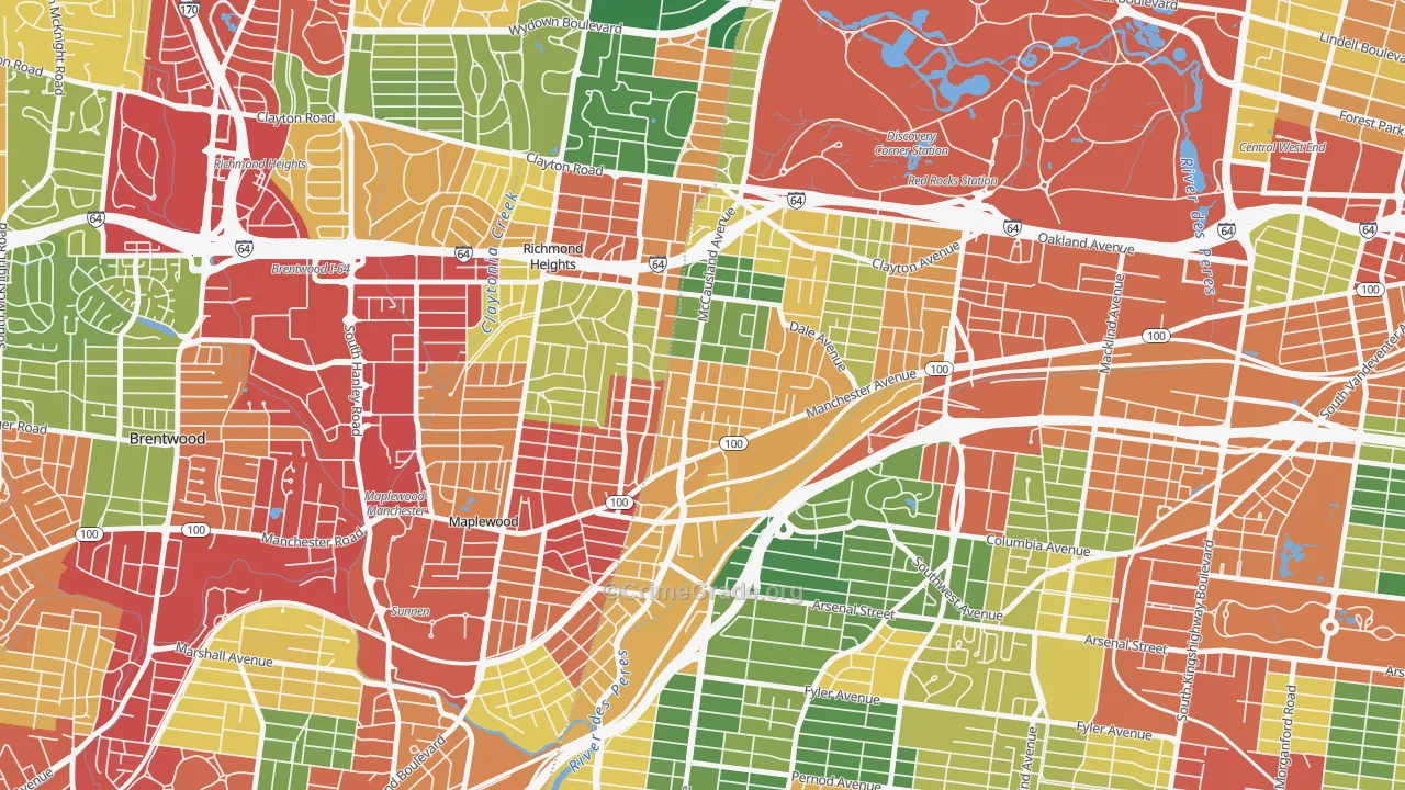 Franz Park, St. Louis, MO Map of Theft Rates