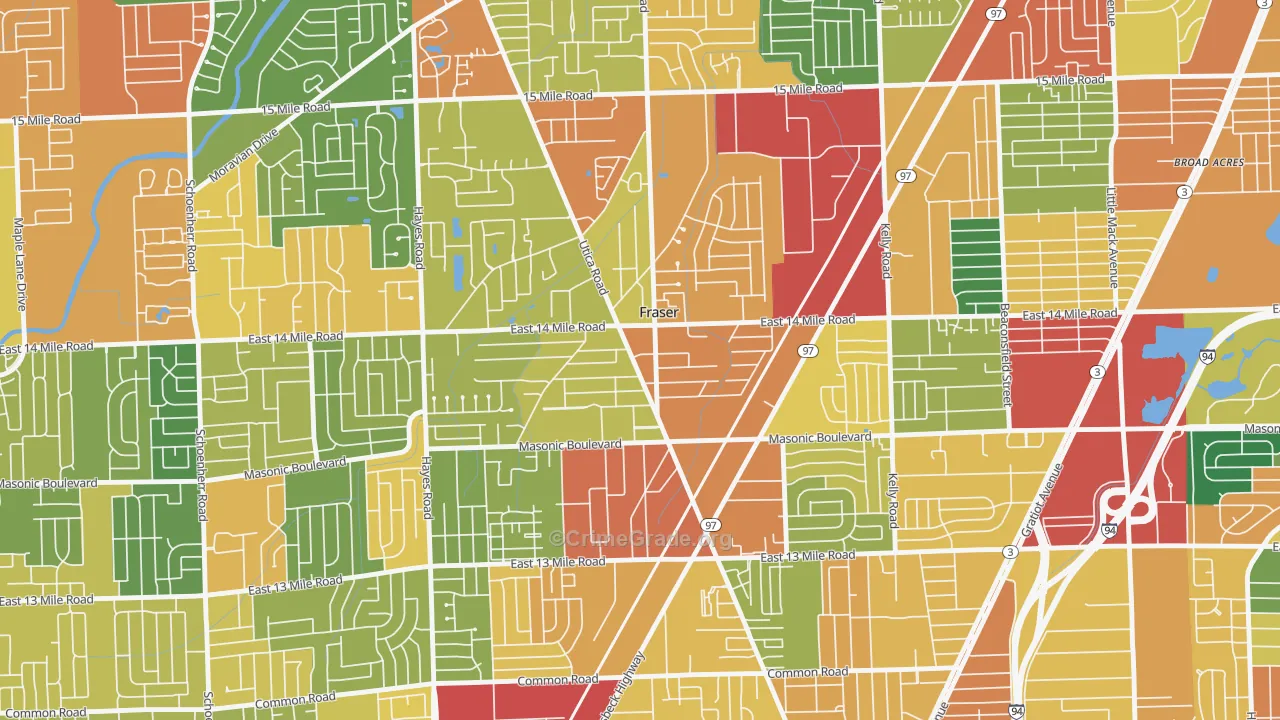 Fraser, MI Map of Theft Rates