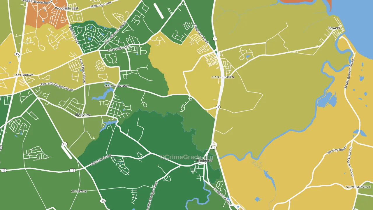 Frederica, DE Map of Theft Rates