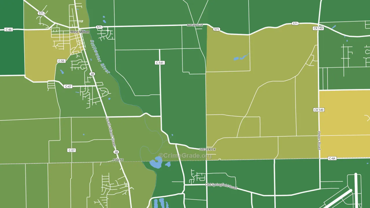 Frederick, OH Map of Theft Rates