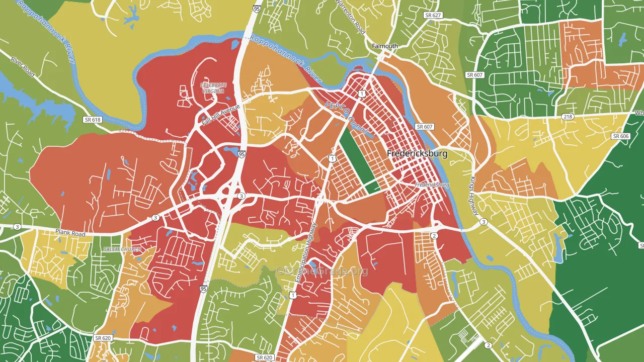 Fredericksburg City, VA Map of Theft Rates