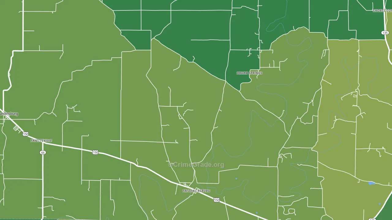 Fredericksburg, IN Map of Theft Rates