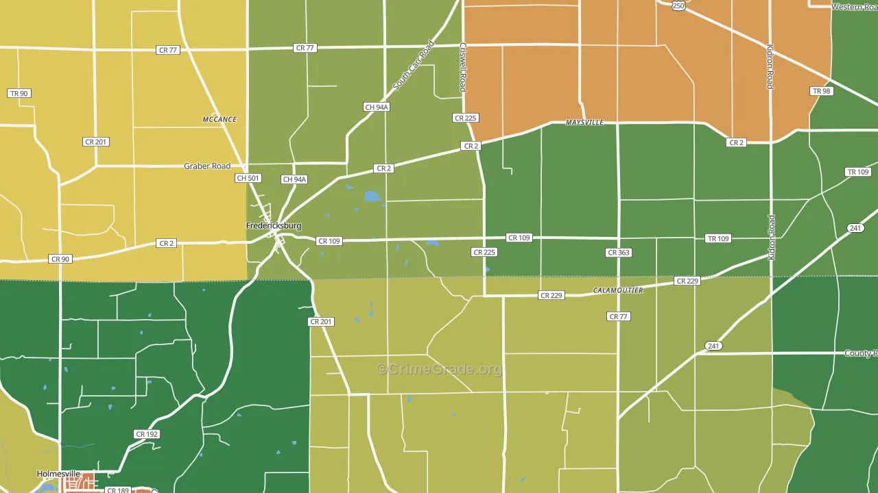 Fredericksburg, OH Map of Theft Rates