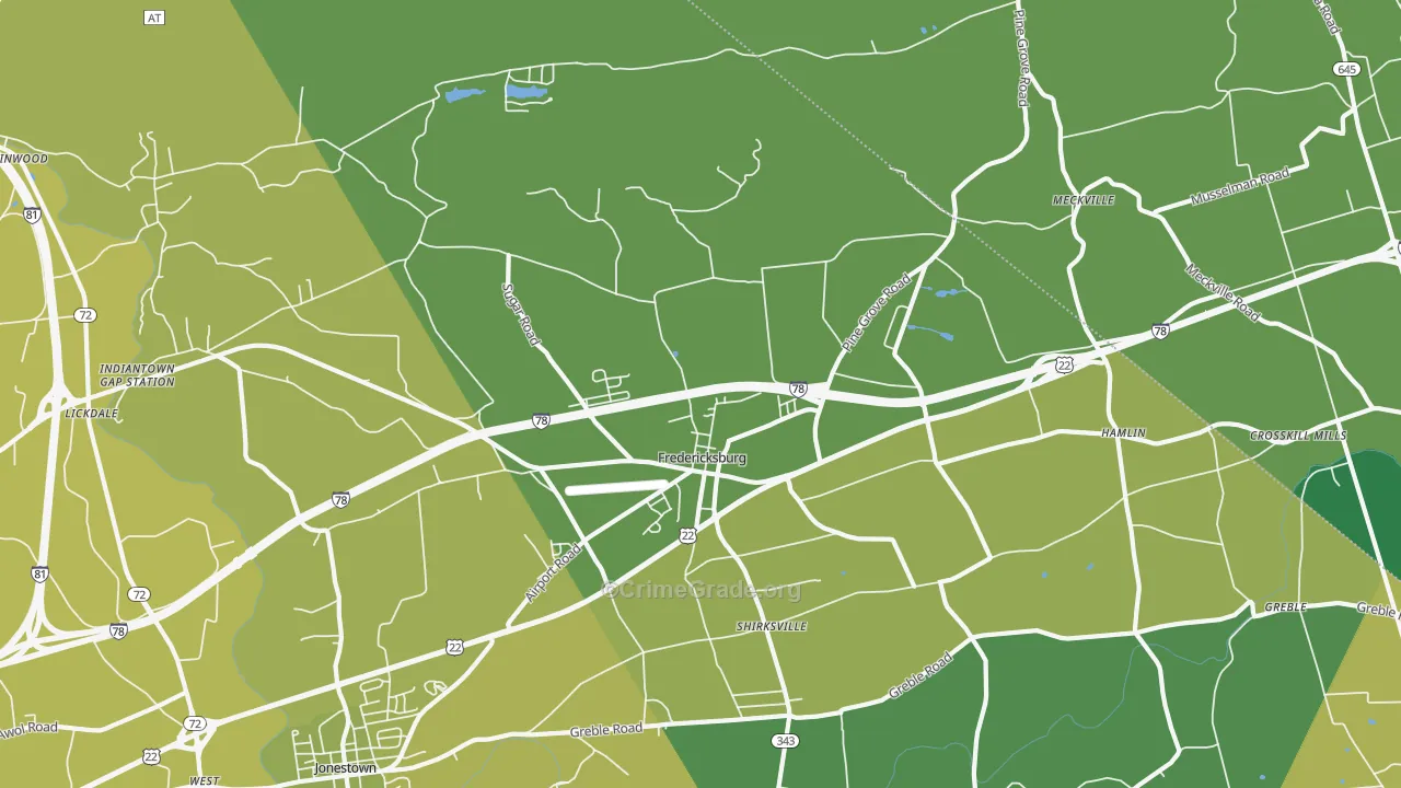 Fredericksburg, PA Map of Theft Rates