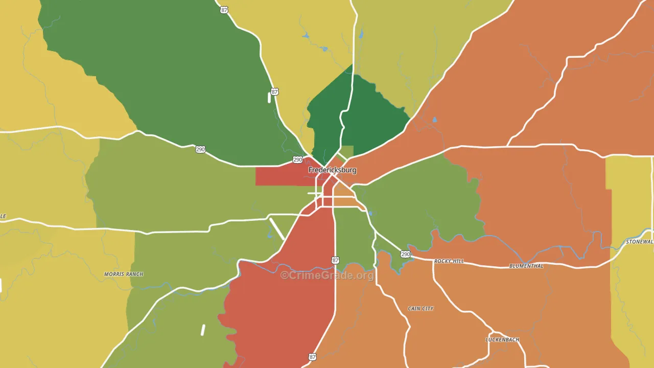 Fredericksburg, TX Map of Theft Rates