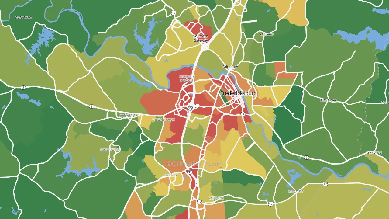 Fredericksburg, VA Map of Theft Rates