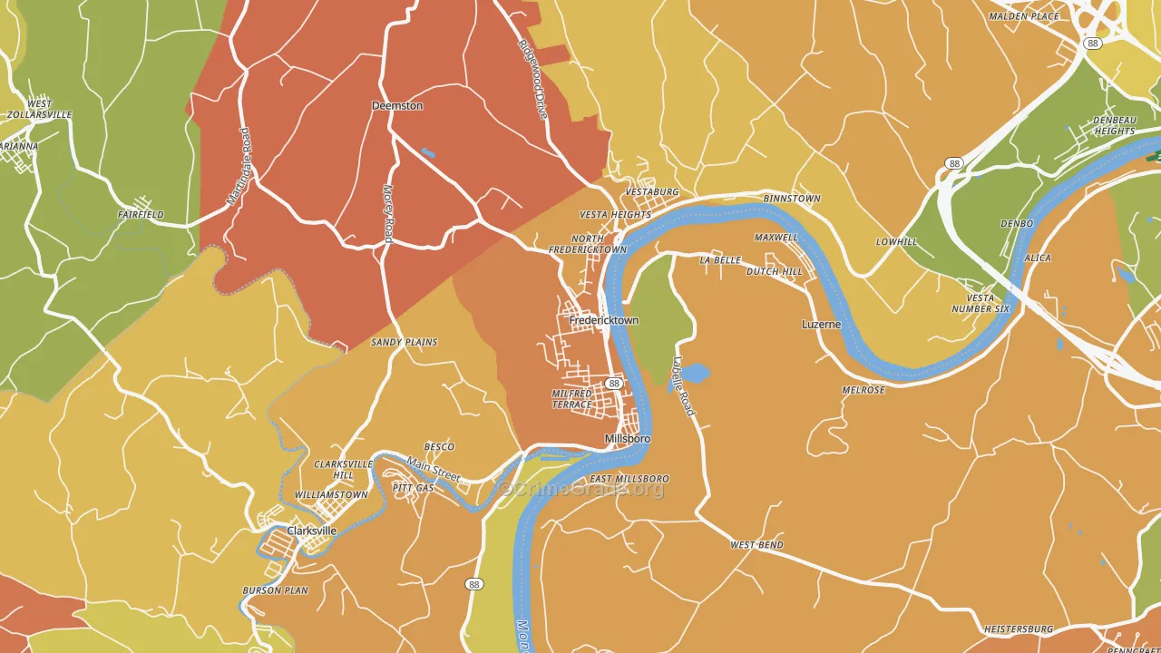 Fredericktown, PA Map of Theft Rates