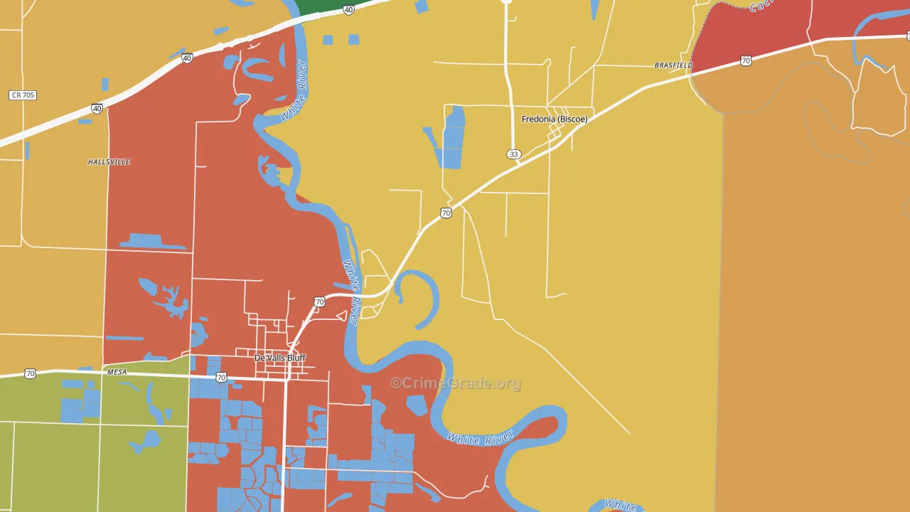 Fredonia, AR Map of Theft Rates
