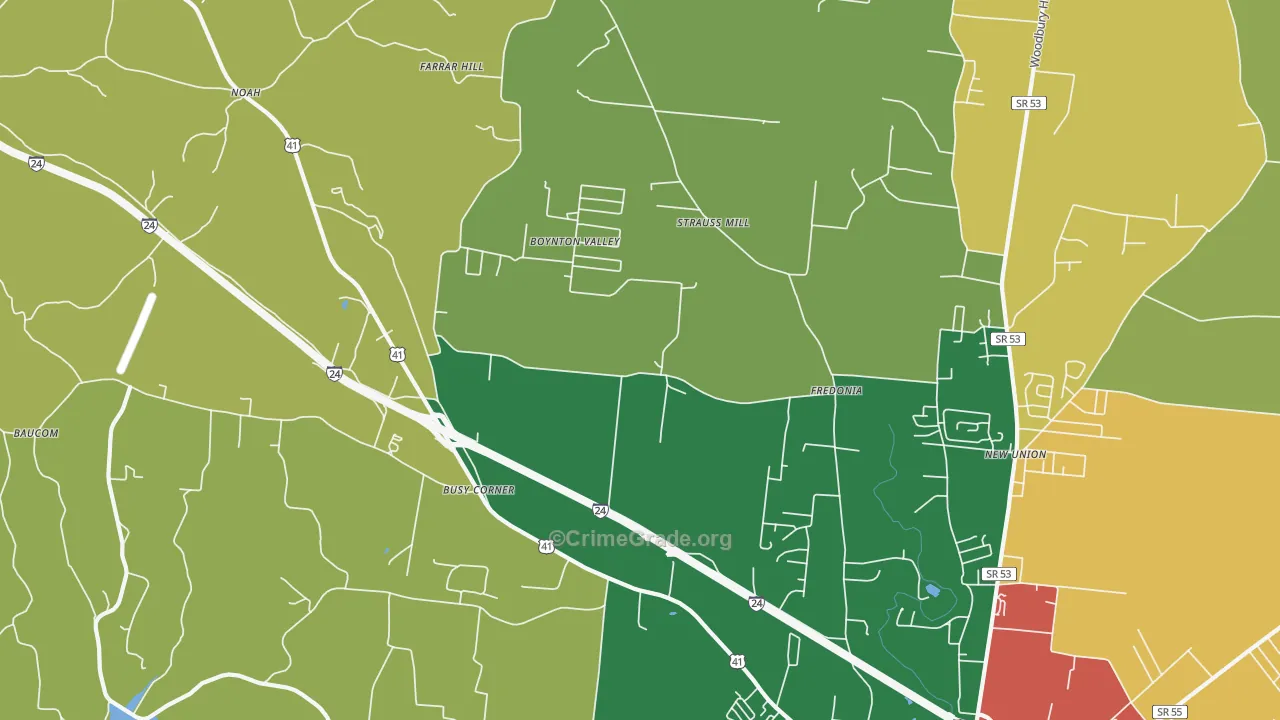 Fredonia, TN Map of Theft Rates