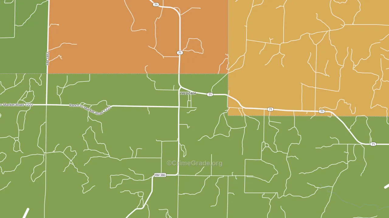 Fredonia, TX Map of Theft Rates