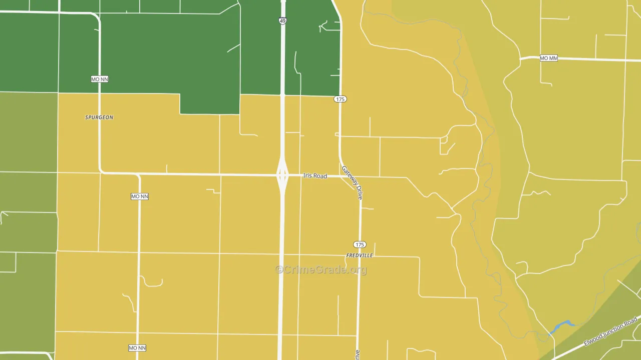 Fredville, MO Map of Theft Rates