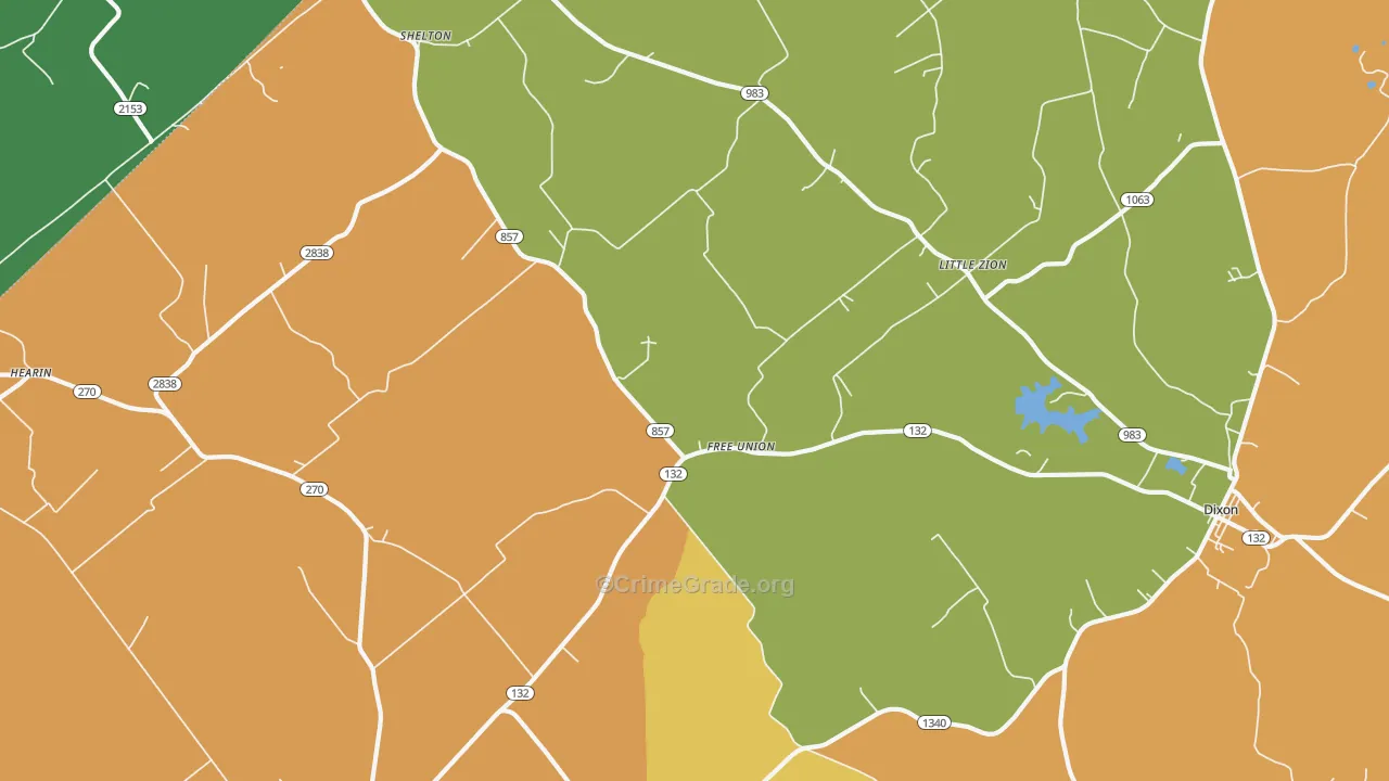 Free Union, KY Map of Theft Rates