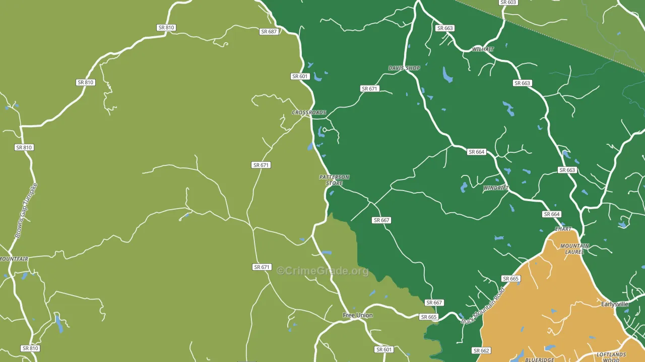 Free Union, VA Map of Theft Rates