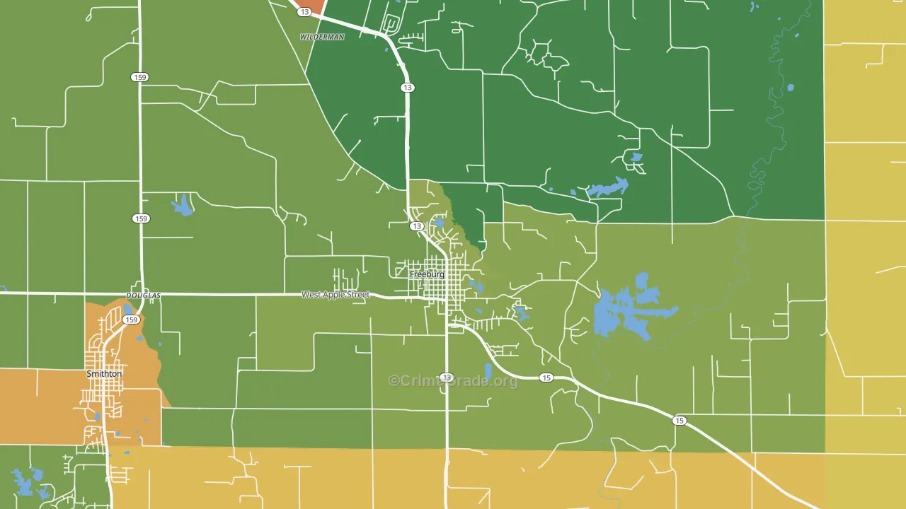 Freeburg, IL Map of Theft Rates