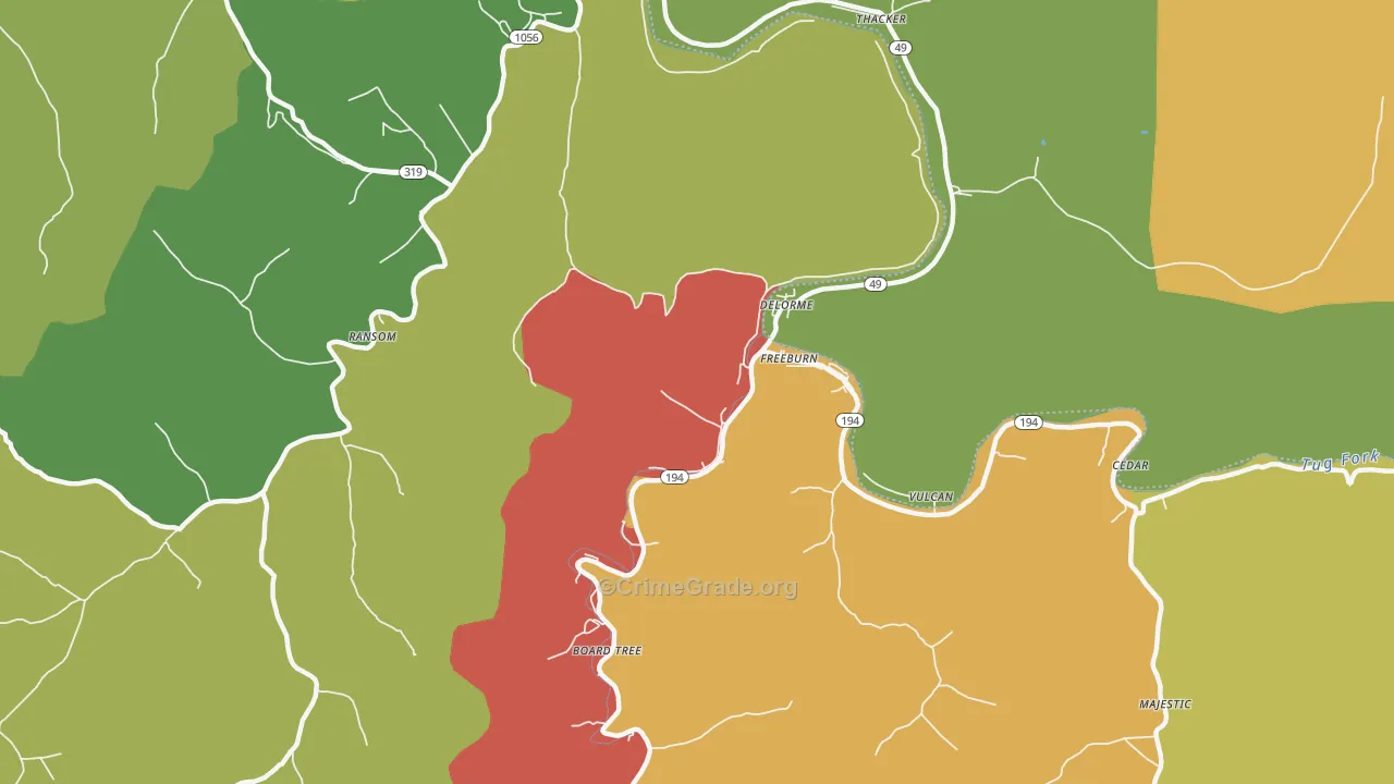 Freeburn, KY Map of Theft Rates