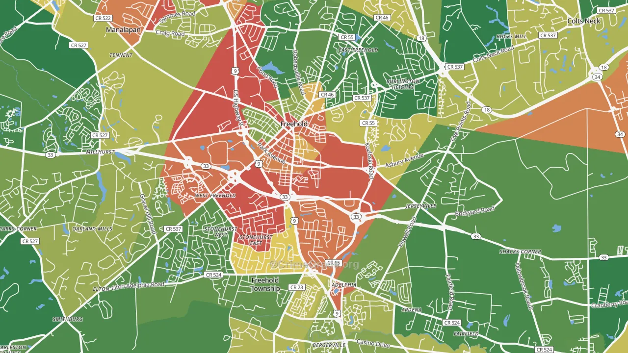 Freehold, NJ Map of Theft Rates
