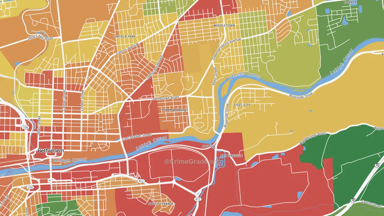 Freemansburg, PA Map of Theft Rates