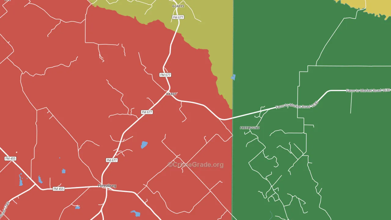 Freemound, TX Map of Theft Rates