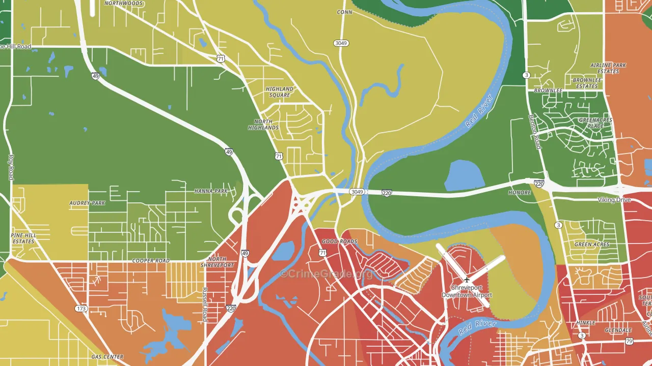 Freestate-North Highlands, Shreveport, LA Map of Theft Rates