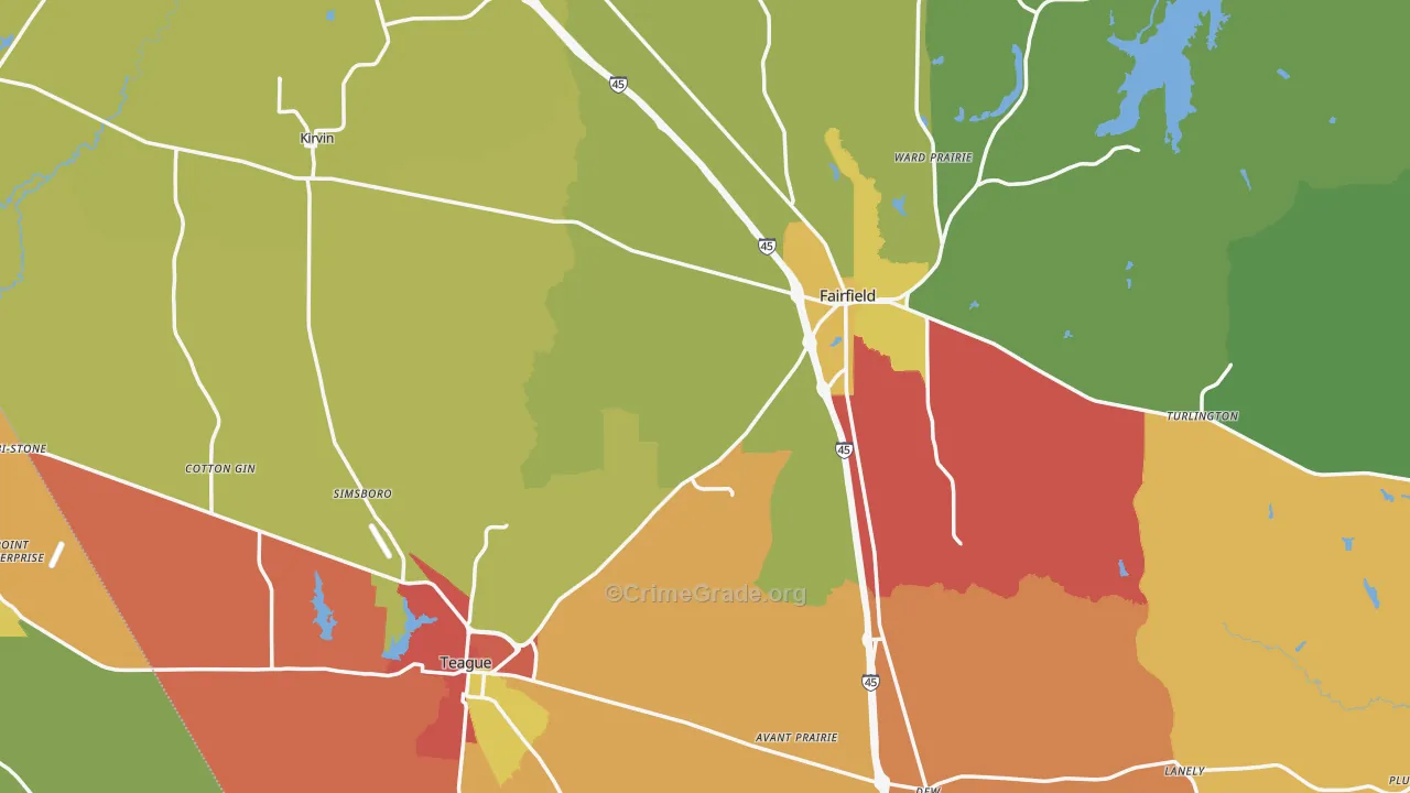 Freestone County, TX Map of Theft Rates