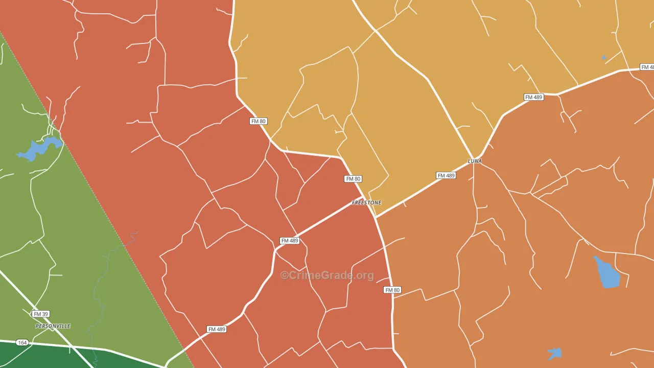 Freestone, TX Map of Theft Rates