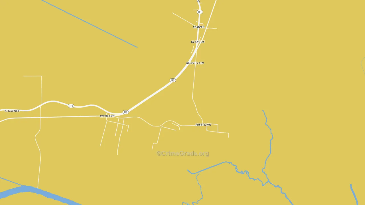 Freetown, LA Map of Theft Rates