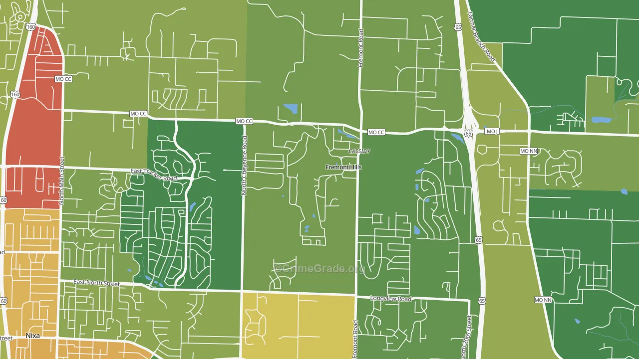 Fremont Hills, MO Map of Theft Rates