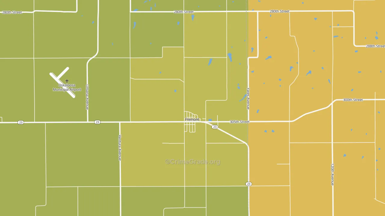 Fremont, IA Map of Theft Rates