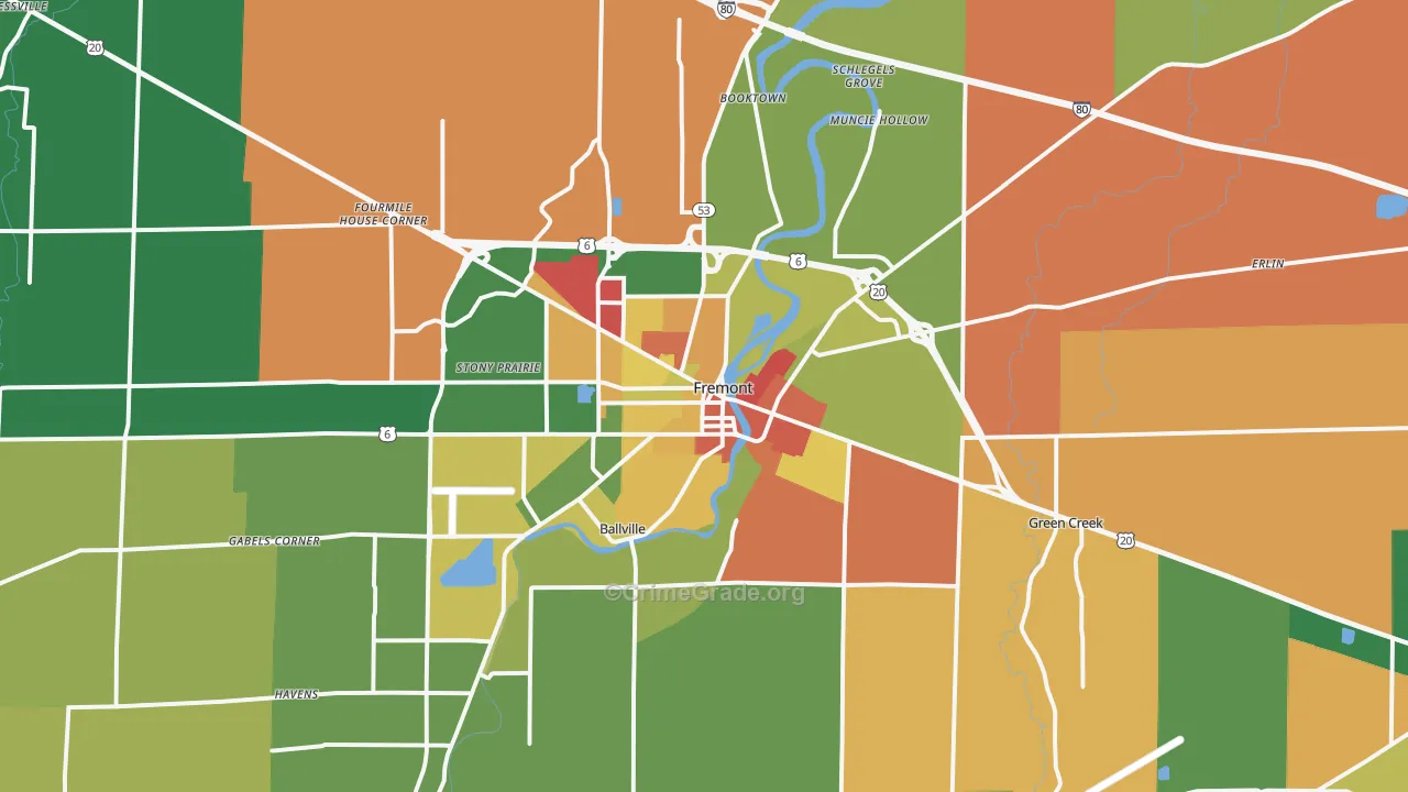 Fremont, OH Map of Theft Rates