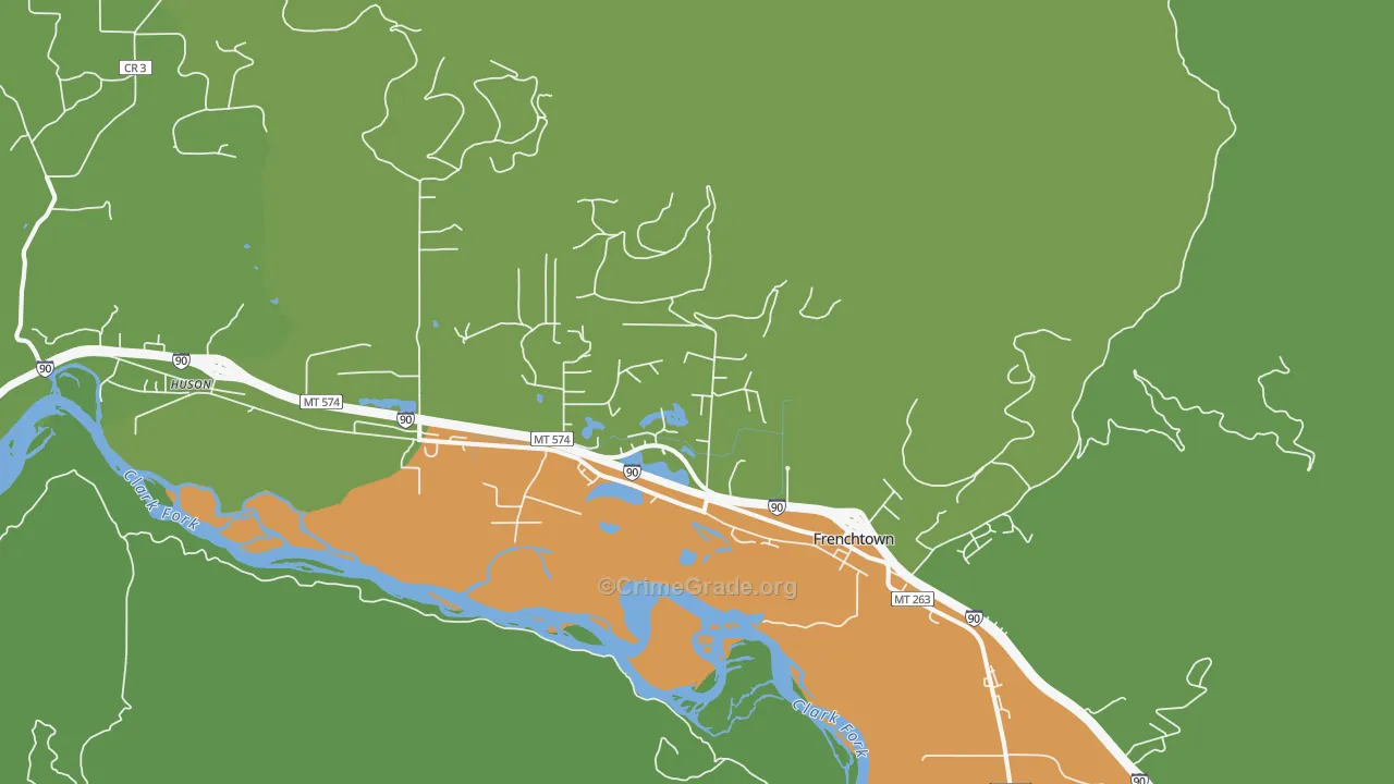 Frenchtown, MT Map of Theft Rates