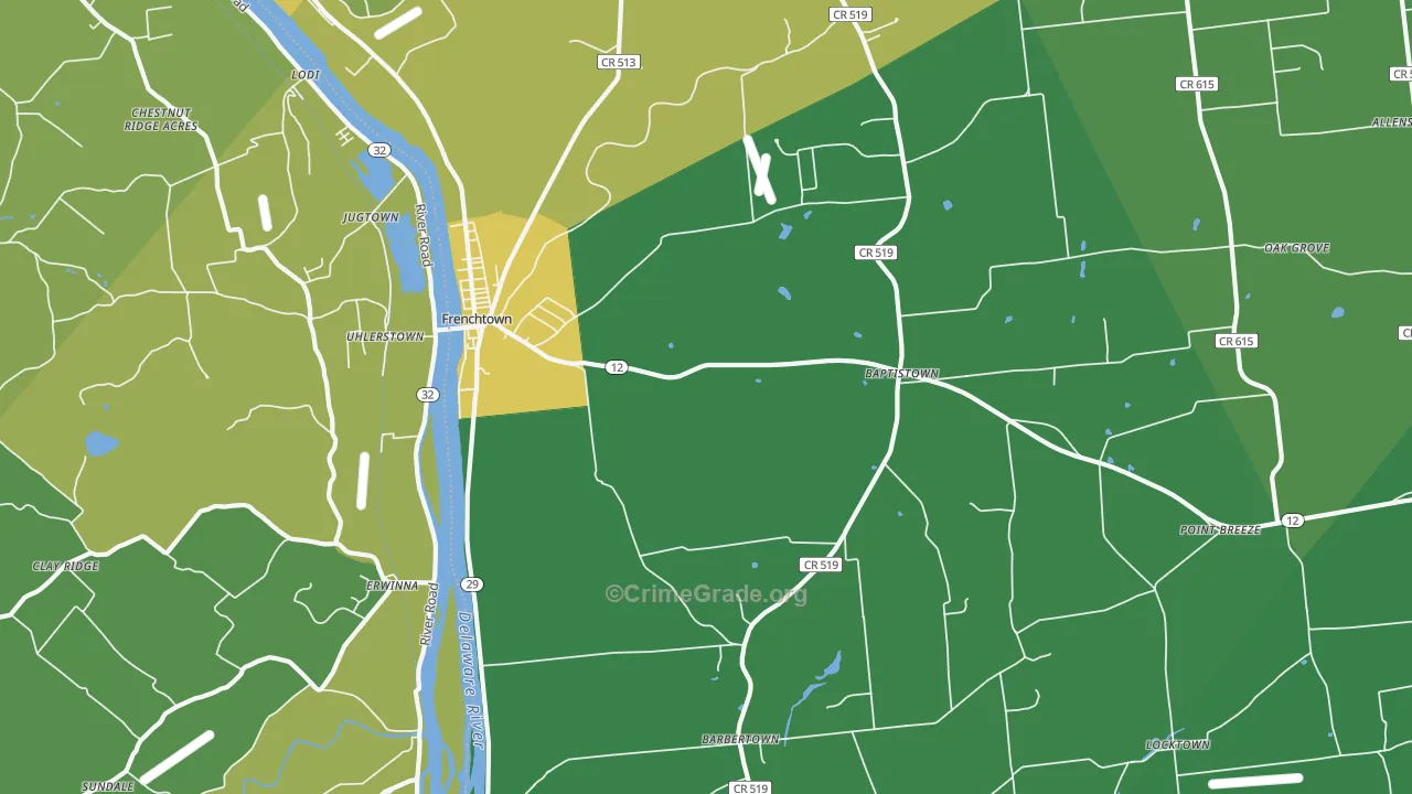 Frenchtown, NJ Map of Theft Rates
