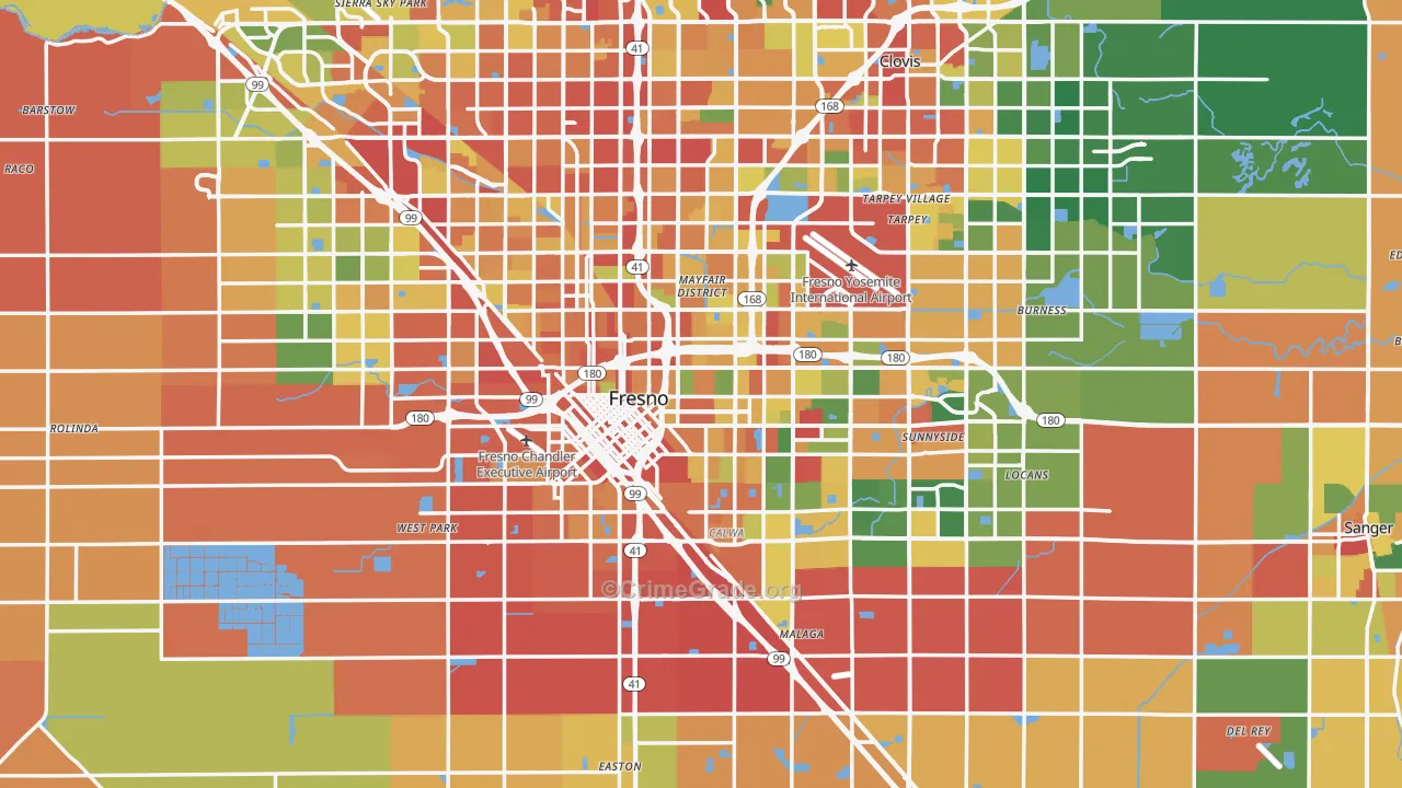 Fresno County, CA Map of Theft Rates