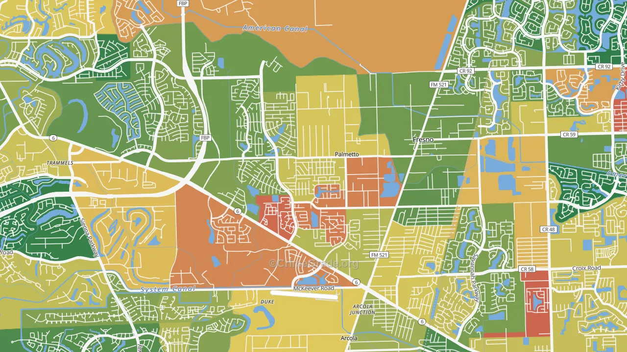 Fresno, TX Map of Theft Rates