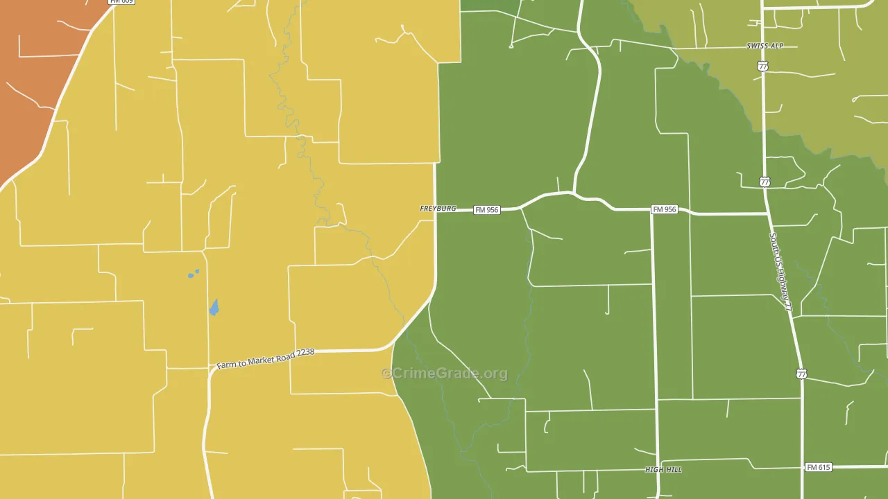 Freyburg, TX Map of Theft Rates